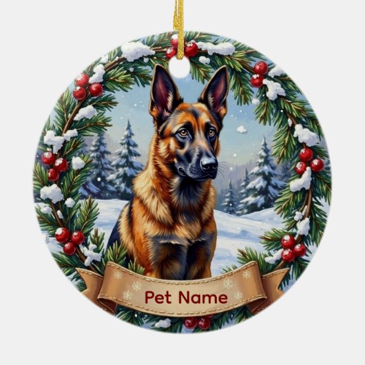 Belgischer Malinois Weihnachten Keramik Ornament (Hinten)