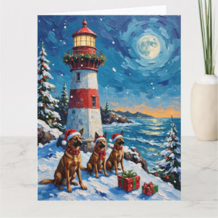 Belgischer Malinois Weihnachts-Leuchtturm Urlaub Karte