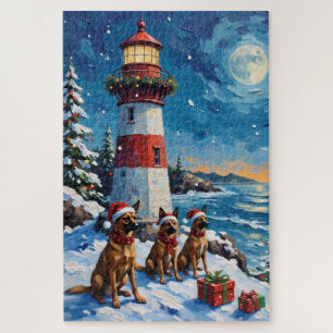 Belgischer Malinois Weihnachtsleuchtturm Urlaub Puzzle