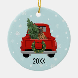 Belgischer Malinois Weihnachtsroter LKW Keramik Ornament