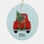 Belgischer Malinois Weihnachtsroter LKW Keramik Ornament (Links)