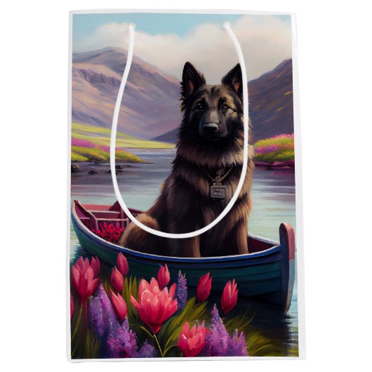 Belgischer Schäferhund auf einem Paddel: Ein Lands Mittlere Geschenktüte (Vorderseite)