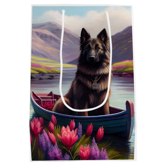 Belgischer Schäferhund auf einem Paddel: Ein Lands Mittlere Geschenktüte (Rückseite)
