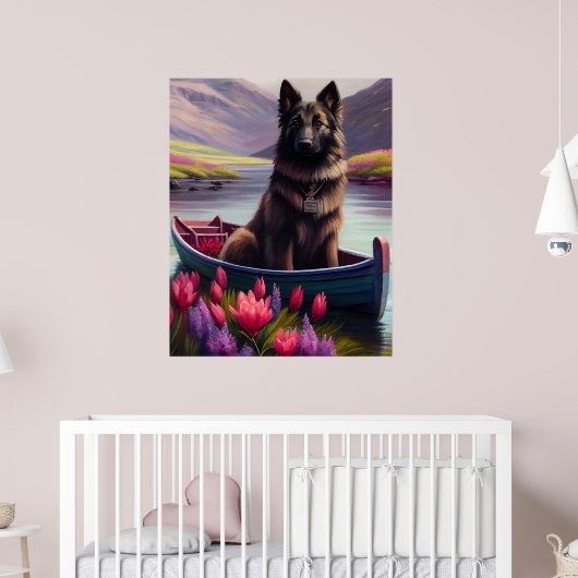 Belgischer Schäferhund auf einem Paddel: Ein Lands Poster (Kinderzimmer 2)