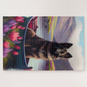 Belgischer Schäferhund auf einem Paddel: Ein Lands Puzzle (Horizontal)