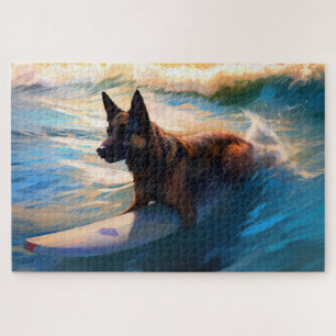 Belgischer Schäferhund  Brandung Surfen Malerei Puzzle