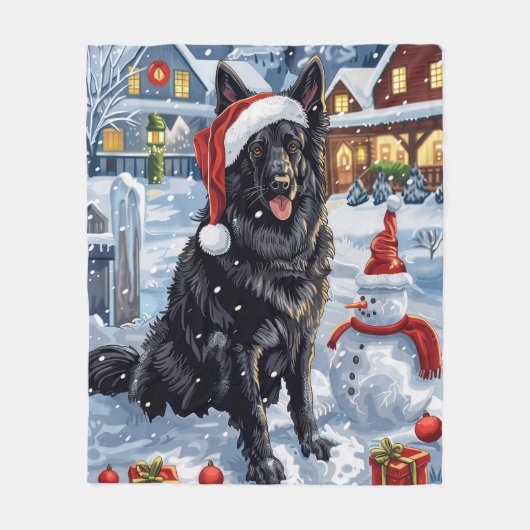 Belgischer Schäferhund Dog Winter Wonderland Weihn Fleecedecke (Vorderseite)