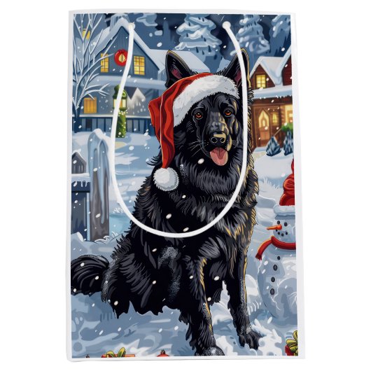 Belgischer Schäferhund Dog Winter Wonderland Weihn Mittlere Geschenktüte (Vorderseite)