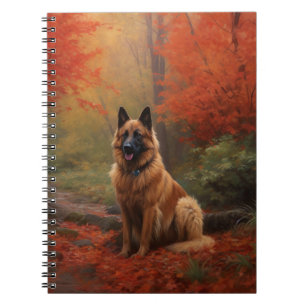 Belgischer Schäferhund im Herbstlaubfall inspirier Notizblock
