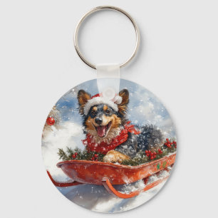 Belgischer Schäferhund im Schlitten Lass es schnei Schlüsselanhänger