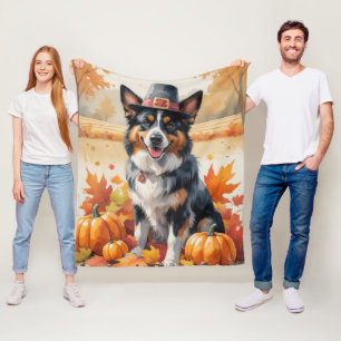 Belgischer Schäferhund in Herbstlaub-Erntedank-Kun Fleecedecke