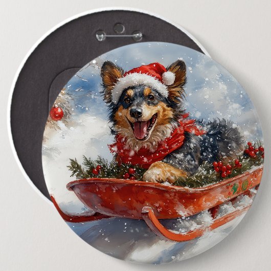 Belgischer Schäferhund in Sledge Let it Schnee Wei Button (Vorne & Hinten)