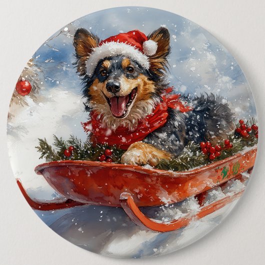 Belgischer Schäferhund in Sledge Let it Schnee Wei Button (Vorderseite)