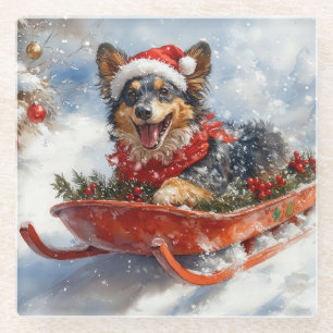 Belgischer Schäferhund in Sledge Let it Schnee Wei Glasuntersetzer