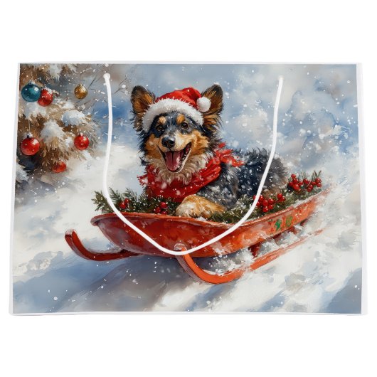 Belgischer Schäferhund in Sledge Let it Schnee Wei Große Geschenktüte (Vorderseite)
