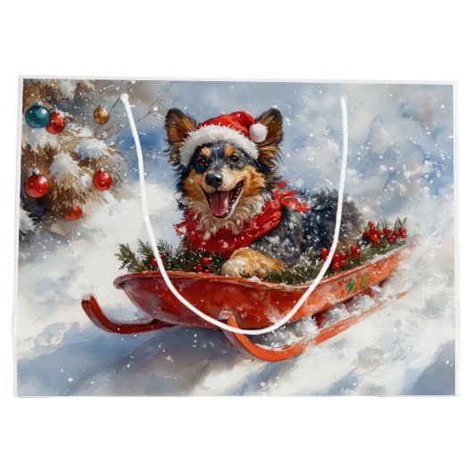 Belgischer Schäferhund in Sledge Let it Schnee Wei Große Geschenktüte (Rückseite)