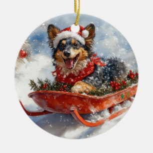 Belgischer Schäferhund in Sledge Let it Schnee Wei Keramik Ornament