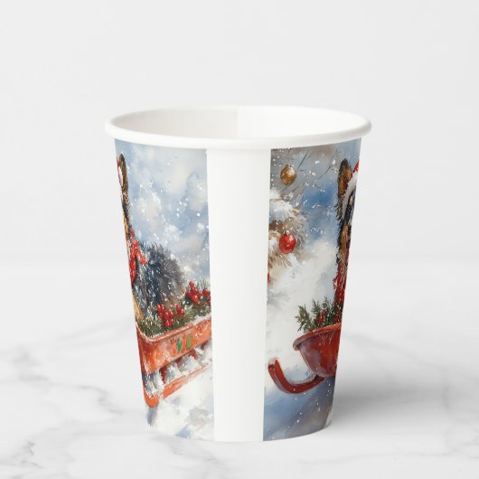 Belgischer Schäferhund in Sledge Let it Schnee Wei Pappbecher (Links)