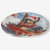 Belgischer Schäferhund in Sledge Let it Schnee Wei Pappteller (Schrägansicht)