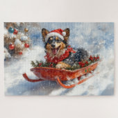 Belgischer Schäferhund in Sledge Let it Schnee Wei Puzzle (Horizontal)
