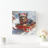 Belgischer Schäferhund in Sledge Let it Schnee Wei Quadratische Wanduhr (Zuhause)