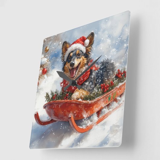 Belgischer Schäferhund in Sledge Let it Schnee Wei Quadratische Wanduhr (Winkel)