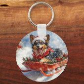 Belgischer Schäferhund in Sledge Let it Schnee Wei Schlüsselanhänger (Rückseite)