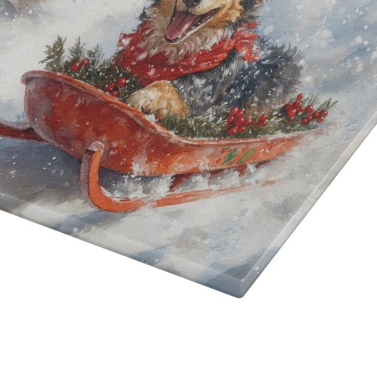 Belgischer Schäferhund in Sledge Let it Schnee Wei Schneidebrett (Ecke)