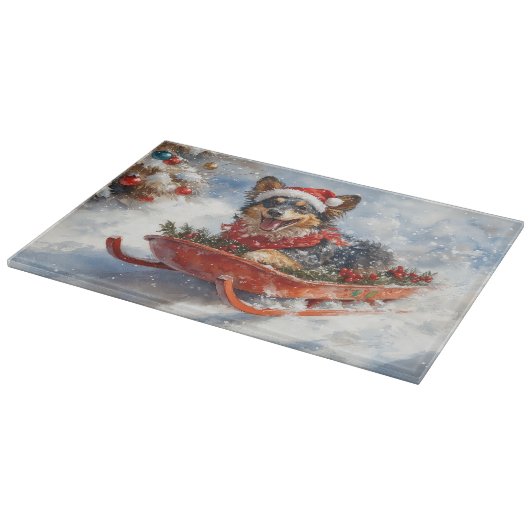 Belgischer Schäferhund in Sledge Let it Schnee Wei Schneidebrett (Ecke)