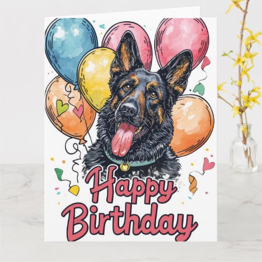 Belgischer Schäferhund mit Balloons Karte (Gelbe Blume)
