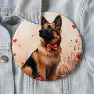 Belgischer Schäferhund mit Rosen - Valentinstag Button
