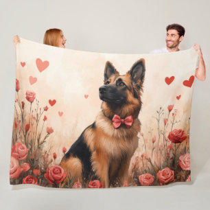 Belgischer Schäferhund mit Rosen - Valentinstag Fleecedecke