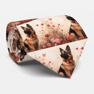 Belgischer Schäferhund mit Rosen - Valentinstag Krawatte