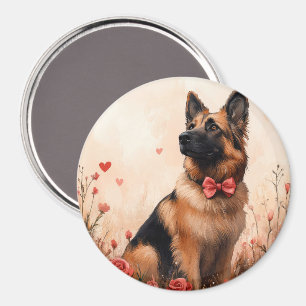 Belgischer Schäferhund mit Rosen - Valentinstag Magnet