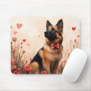 Belgischer Schäferhund mit Rosen - Valentinstag Mousepad