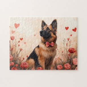 Belgischer Schäferhund mit Rosen - Valentinstag Puzzle