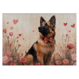 Belgischer Schäferhund mit Rosen - Valentinstag Schneidebrett