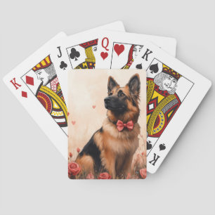 Belgischer Schäferhund mit Rosen - Valentinstag Spielkarten