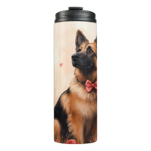 Belgischer Schäferhund mit Rosen - Valentinstag Thermosbecher