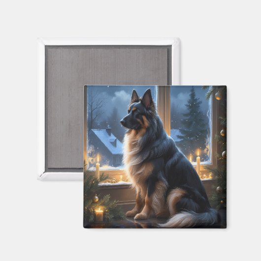 Belgischer Schäferhund mit Weihnachtslichtern Feie Magnet (Vorderseite/Rückseite)