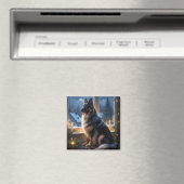 Belgischer Schäferhund mit Weihnachtslichtern Feie Magnet (In Situ (Geschirrspüler))