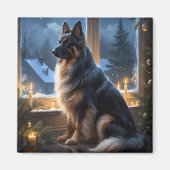 Belgischer Schäferhund mit Weihnachtslichtern Feie Magnet (Vorne)