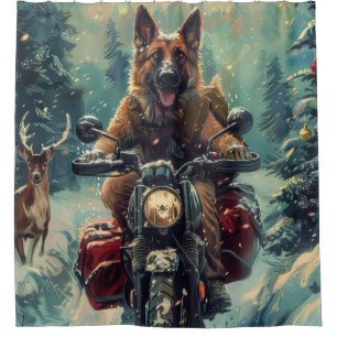 Belgischer Schäferhund Riding Motorrad Weihnachten Duschvorhang