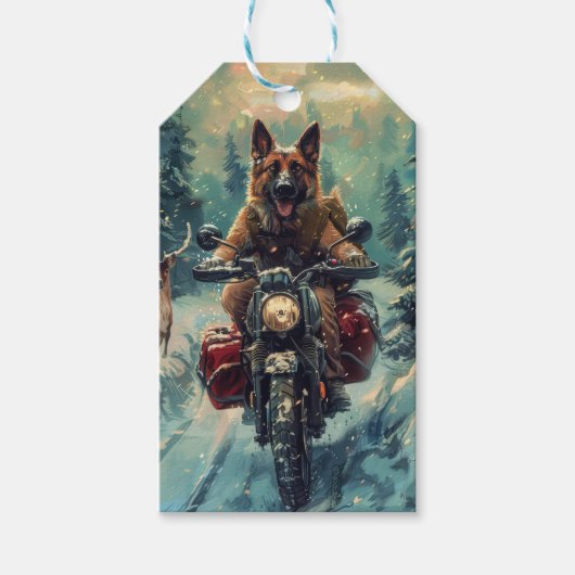 Belgischer Schäferhund Riding Motorrad Weihnachten Geschenkanhänger (Vorderseite)