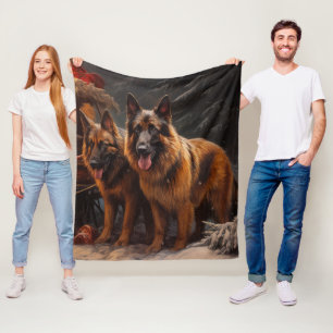 Belgischer Schäferhund Snowy Sleigh Weihnachtsdeko Fleecedecke