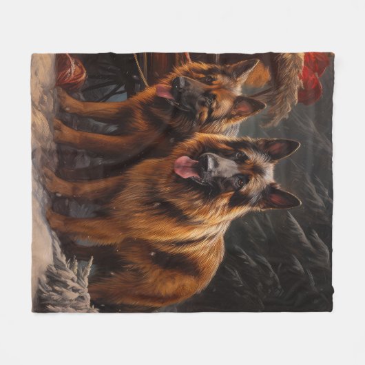 Belgischer Schäferhund Snowy Sleigh Weihnachtsdeko Fleecedecke (Vorderseite (Horizontal))