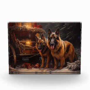 Belgischer Schäferhund Snowy Sleigh Weihnachtsdeko Fotoblock
