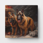 Belgischer Schäferhund Snowy Sleigh Weihnachtsdeko Fotoplatte (Vorderseite)