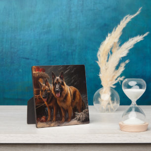 Belgischer Schäferhund Snowy Sleigh Weihnachtsdeko Fotoplatte