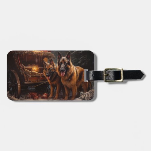 Belgischer Schäferhund Snowy Sleigh Weihnachtsdeko Gepäckanhänger (Vorderseite horizontal)